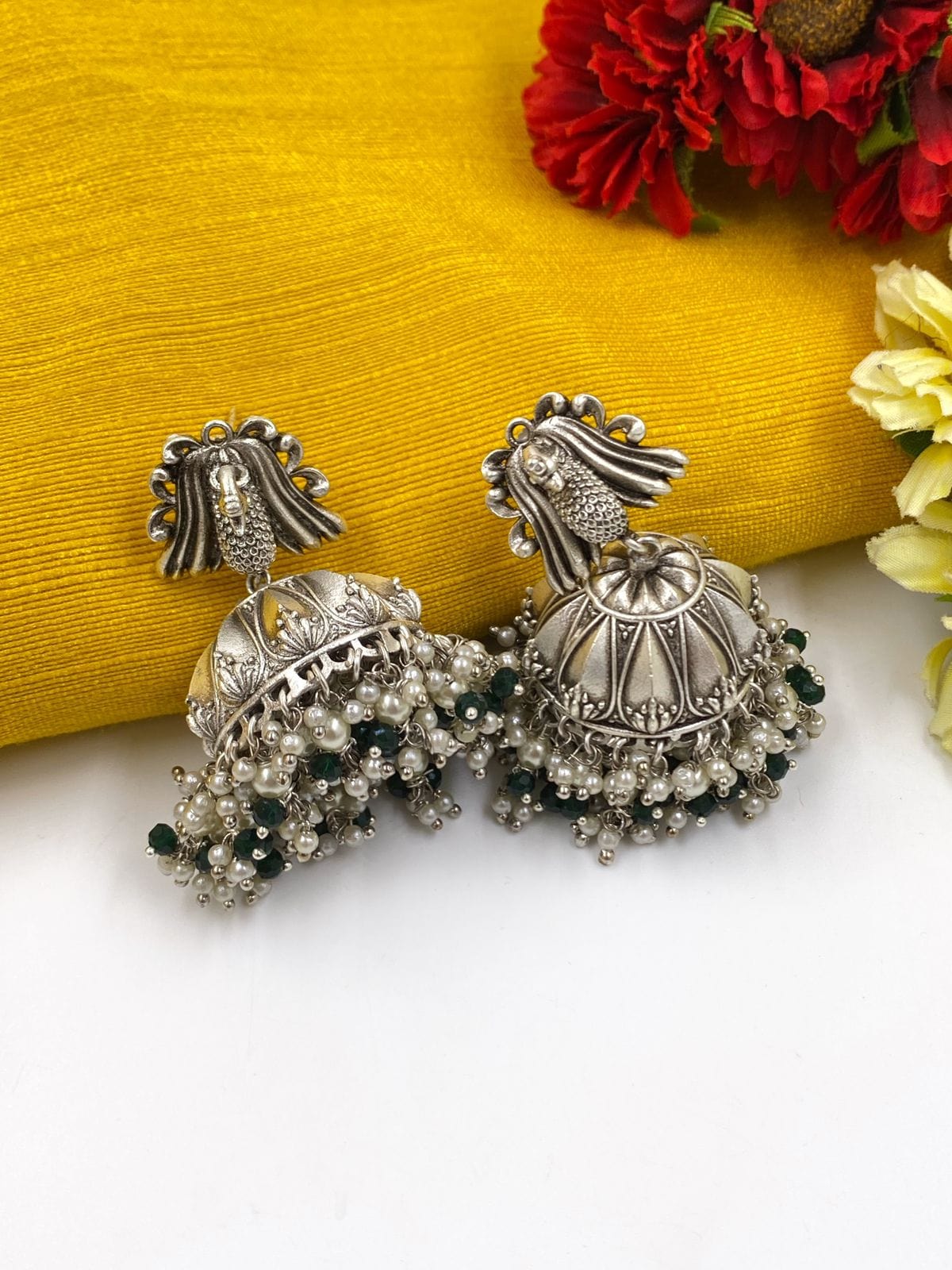 Designer Silver Oxidized Jhumka Earrings – AryaFashions